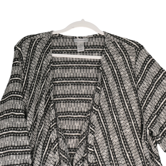 Catherines Cardigan Sweater Womens 2X Black Knit Cotton Blend 3/4 Sleeve Boho - Picture 2 of 10